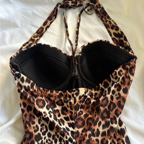 Leopard Print Halter Tie Vintage Style Swimsuit Padded Bust sz M/8 - Picture 4 of 7